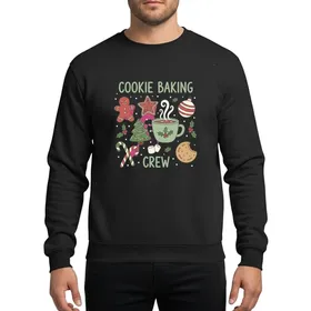 Christmas Bakers Hand-drawn Festive Sage Green 'Cookie Baking Crew' Design, Gingerbread Man, Holly, Red Accents Sweatshirt