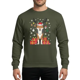Wolf Lovers' Majestic Wolf with Santa Hat Reindeer Antlers Festive Red Gold Green Gifts Sweatshirt