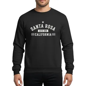 Santa Rosa & California Vintage Style Enthusiasts' White Distressed Typographic Arched Santa Rosa ESTD 1868 California Star Motif Sweatshirt