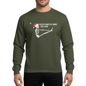 Pilates Enthusiasts' Whimsical White Skeleton Teaser Pose Red Santa Hat Festive Quote Design Sweatshirt