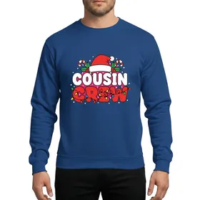 Cousin Group Festive Bold Typography Red Green White Multi-Color Lights Santa Hat Candy Canes Holly Snow Sweatshirt