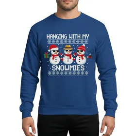 Holiday Celebrators' Humorous Ugly Pixel Art 'Hanging With My Snowmies' Snowmen Red Green Gold Graphic Sweatshirt