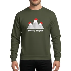 Climbers & Hikers' Geometric Grey Mountains Red Santa Hats White Merry Slopes Sweatshirt