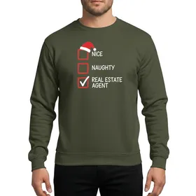 Real Estate Agents Festive Hand-Drawn Nice Naughty List, Red Checkboxes, Santa Hat, White Typographic Design Sweatshirt