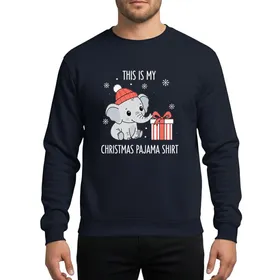 Holiday Animal Lovers' Whimsical Light Grey Baby Elephant Coral Red Knit Beanie White Snowflakes Red Gift Box Illustration Sweatshirt