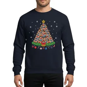 Wrestling Fan's Cartoon Grappler Christmas Tree Red Blue Gold Lights Candy Canes Sweatshirt