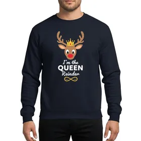 Women's Festive Christmas Whimsical Red-Nosed Reindeer with Golden Crown, Bold 'I'm the QUEEN Reindeer' Text Sweatshirt