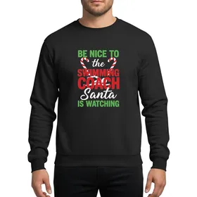 Holiday Season Enthusiasts' Vibrant Green Red White Stacked Festive Typographic Swimming Coach Candy Cane Santa Design Sweatshirt