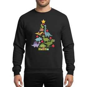 Family & Kids' Whimsical Christmas Dinosaur Tree Festive Multi-Color Cartoon Artwork with Golden Star & Gifts Sweatshirt
