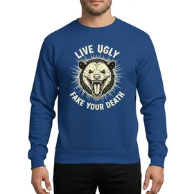 Wildlife Humor Fans' Vintage Linocut Fierce Opossum Black & Cream Distressed Text Sweatshirt