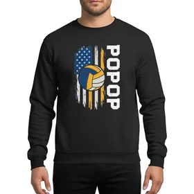 Grandfathers' Volleyball Distressed Patriotic American Flag Grunge POPPOP Art Blue Yellow Grey White Sweatshirt