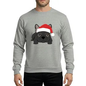 French Bulldog Lovers' Crisp Black Frenchie Red Santa Hat Christmas Flat Graphic Design Sweatshirt