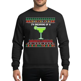 Holiday Cocktail Fans' Pixel Art Margarita Christmas with Green Glass, Red Text & Festive Ugly Sweater Style Border Sweatshirt