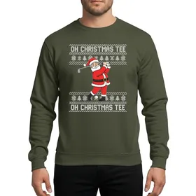 Christmas Golfers Humorous Golfing Santa Claus Ugly Christmas Sweater Knit Pattern Red White Black Sweatshirt