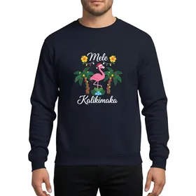 Tropical Holiday Fans' Whimsical Pink Flamingo Red Santa Hat Palm Tree Mele Kalikimaka Festive Design Sweatshirt
