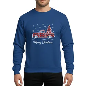 Christmas Enthusiasts' Red Black Buffalo Plaid Vintage Truck Christmas Tree Snowflakes Script Sweatshirt