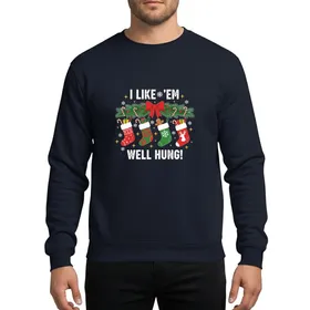 Festive Season Celebrators' Vibrant Christmas Stocking Garland Evergreen Berries Candy Canes 'I Like Em Well Hung' Design Sweatshirt
