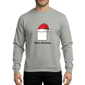Holiday Enthusiasts' Vibrant Red White Black Hand-Drawn Santa Hat Gift Box Merry Christmas Design Sweatshirt