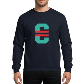 Women's Bold Geometric Teal-Cyan Capital C Two Bright Red Stripes Collegiate Style Sweatshirt
