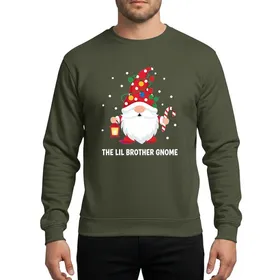Kids' 'Lil Brother Gnome' Red Santa Hat White Polka Dots Christmas Lights Holly Lantern Candy Cane Snow Design Sweatshirt