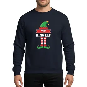 Family Christmas Whimsical Green Red Gold Elf King Crown Graphic with Striped Socks and Pointed Shoes Sweatshirt