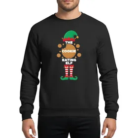 Family Christmas Celebrators' Emerald Green Elf Hat Red Striped Socks Golden Bells Cookie Graphic Bold Text Festive Sweatshirt