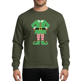Christmas Costume Fans' Minimalist Geometric Elf Tunic, Kelly Green, Red Striped Pants, Gold Belt Buckle & Pointed Bell Shoes Sweatshirt