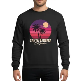 Beach Vacationers & Retro Style Lovers' Santa Barbara California Distressed Purple Magenta Sunset Palm Trees Sweatshirt