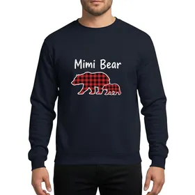 Women's Mimi Bear White Distressed Script Red Black Buffalo Plaid Mother Cub Bear Rustic Holiday Sweatshirt