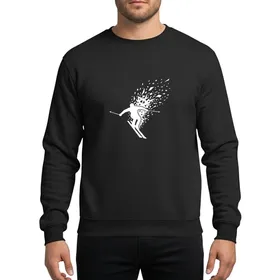 Skiing Enthusiasts' Dynamic White Skier Silhouette Geometric Snow Shards Black Panel Sweatshirt