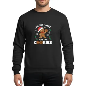 Christmas Cookie Lovers' Whimsical Gingerbread Man, Red Santa Hat, Cookie Text, White Icing, Black Background Festive Humor Sweatshirt