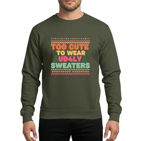 Holiday Enthusiasts' Retro 'Too Cute' Orange Pink Green Teal Festive Geometric Anti-Ugly Sweater Design Sweatshirt