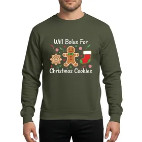 Holiday Bakers & Cookie Lovers' Whimsical Gingerbread Man Snowflake Stocking Red Green White Sweet Art Sweatshirt