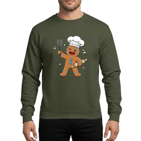 Holiday Home Bakers' Winking Gingerbread Chef Whisk Rolling Pin Red Icing Smile Cartoon Sweatshirt