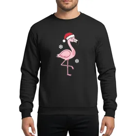 Christmas Flamingo Lovers' Cheerful Bubblegum Pink Flamingo with Candy Apple Red Santa Hat & White Snowflakes Vector Art Sweatshirt