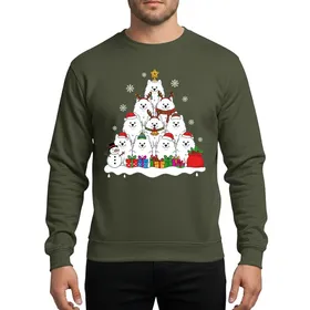 Samoyed Lovers' Eleven White Samoyed Dog Christmas Tree Festive Hats Colorful Gifts Snowman Design Sweatshirt