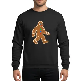 Outdoor Adventurers' Festive Gingerbread Brown Bigfoot White Icing Zigzags Blue Eye Red Smile Green Blue Red Candy Buttons Sweatshirt