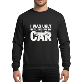 Car Enthusiasts' White Distressed Muscle Car Typographic Humor Design Sweatshirt