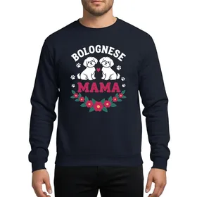 Bolognese Dog Mom's Bold White Bolognese Dog Silhouettes Pink Heart Paw Print Floral Wreath Mama Design Teal Green Sweatshirt