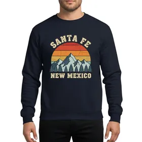 Southwestern Style Lovers' Distressed Vintage Santa Fe Desert Sunset & Mountain Peaks in Earthy Orange Blue-Grey Sweatshirt