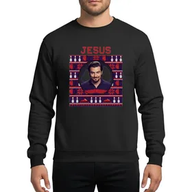 Bowling Enthusiasts' Photo-Realistic Goatee Character Pixel Art Ugly Christmas Sweater Red Purple White Bowling Pins Sweatshirt