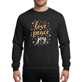 Christmas Celebrator's Golden Yellow White Script Love Peace Joy Whimsical Snowflakes Stars Sweatshirt