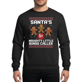 Christmas Bingo Players' Playful Pixelated Red Green Gingerbread Men B7 Ball Holiday Text Sweatshirt