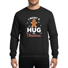Holiday Enthusiasts' Cheerful Gingerbread Man Dark Blue Bow Tie White Icing Pink Coral Christmas Script Sweatshirt