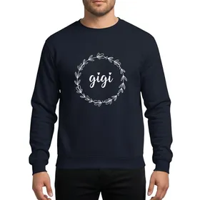 Grandmothers' Elegant White 'Gigi' Script with Heart Accent, Minimalist Floral Wreath Sweatshirt