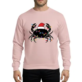 Crabbing Fishermen's Festive Black Crab Red Santa Hat Multi-Color Christmas Lights Sweatshirt