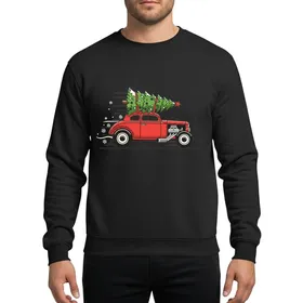 Hot Rod Fans' Red Vintage Car Christmas Tree Snowflakes Speed Streak Art Sweatshirt