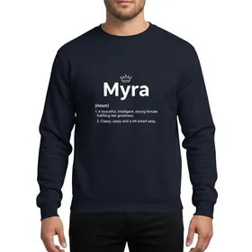 Women's White Myra Name Definition Sassy Empowering Crown Typography Sweatshirt