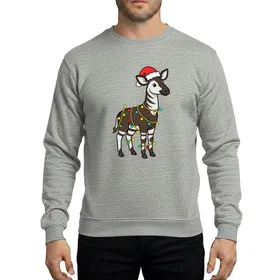 Okapi Lovers' Festive Cartoon Okapi with Santa Hat & Bright Red Green Yellow Cyan Christmas Lights Sweatshirt