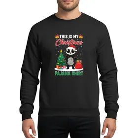 Honey Badger Lovers' Whimsical Black Honey Badger, Red Santa Hat, Multicolor Lights, Festive Gifts, White & Red Christmas Text Sweatshirt